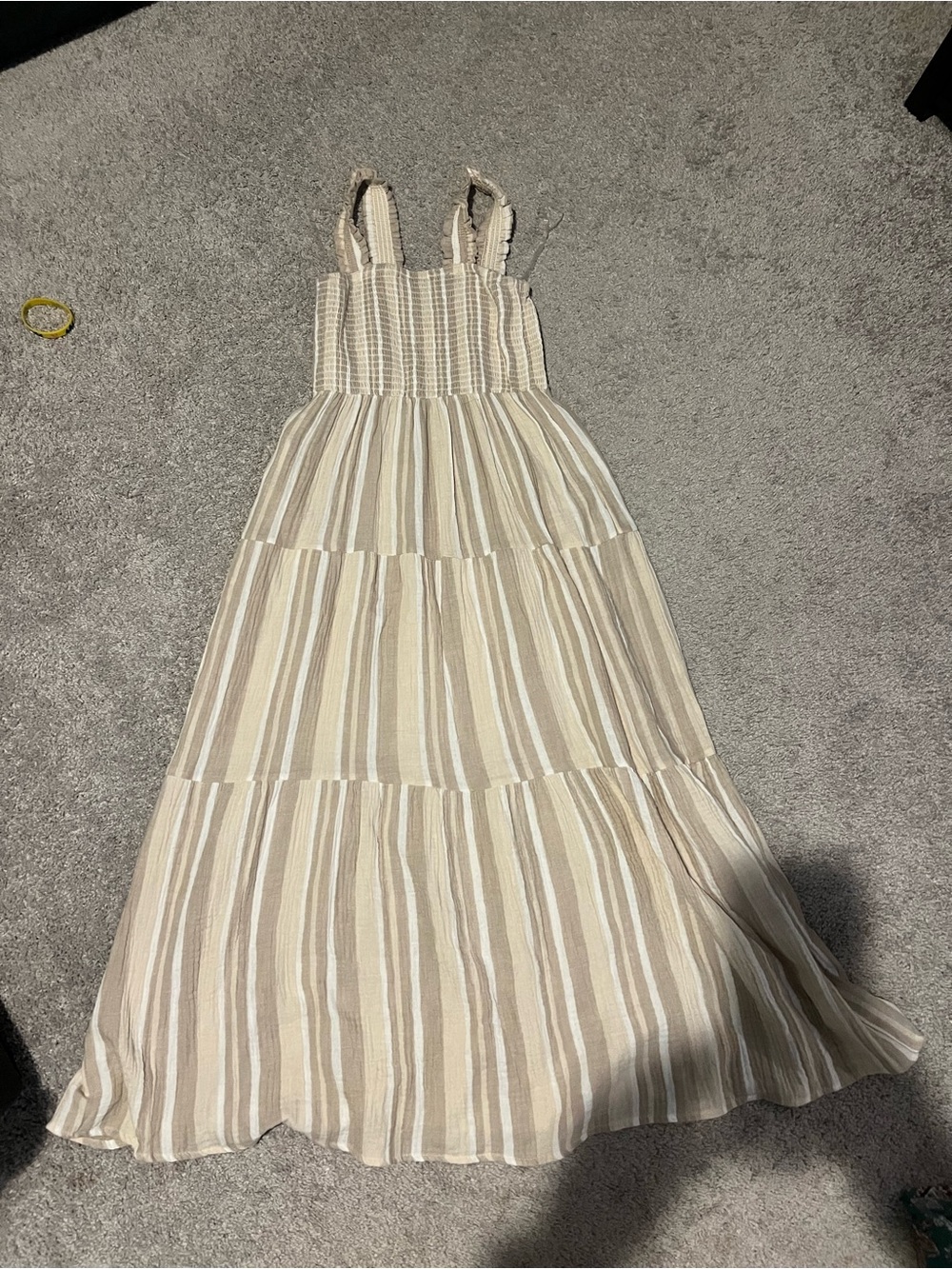 Smocked Tiered Maxi Dress in Neutral Stripe